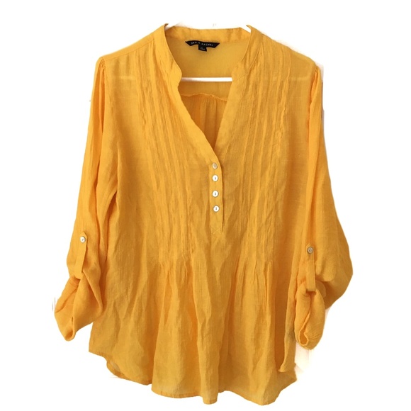 Zac & Rachel Tops - Women's Roll-Tab sleeve Yellow Blouse Size L